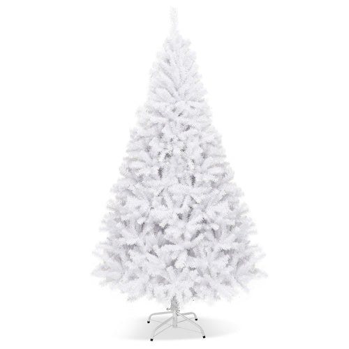 6 Feet / 7.5 Feet / 9 Feet Hinged Artificial Christmas Tree with Metal Stand-7.5 Feet, White
