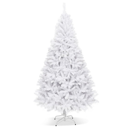 Hinged Artificial Christmas Tree, 7.5 Feet, Metal Stand, White