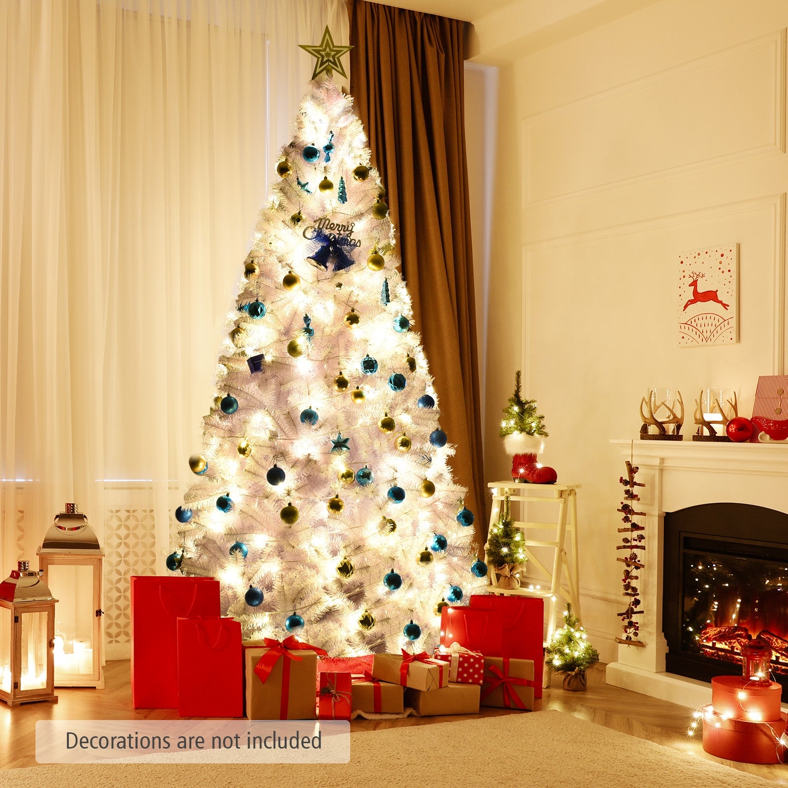 6 Feet / 7.5 Feet / 9 Feet Hinged Artificial Christmas Tree with Metal Stand-7.5 Feet, White Christmas Tree at Gallery Canada