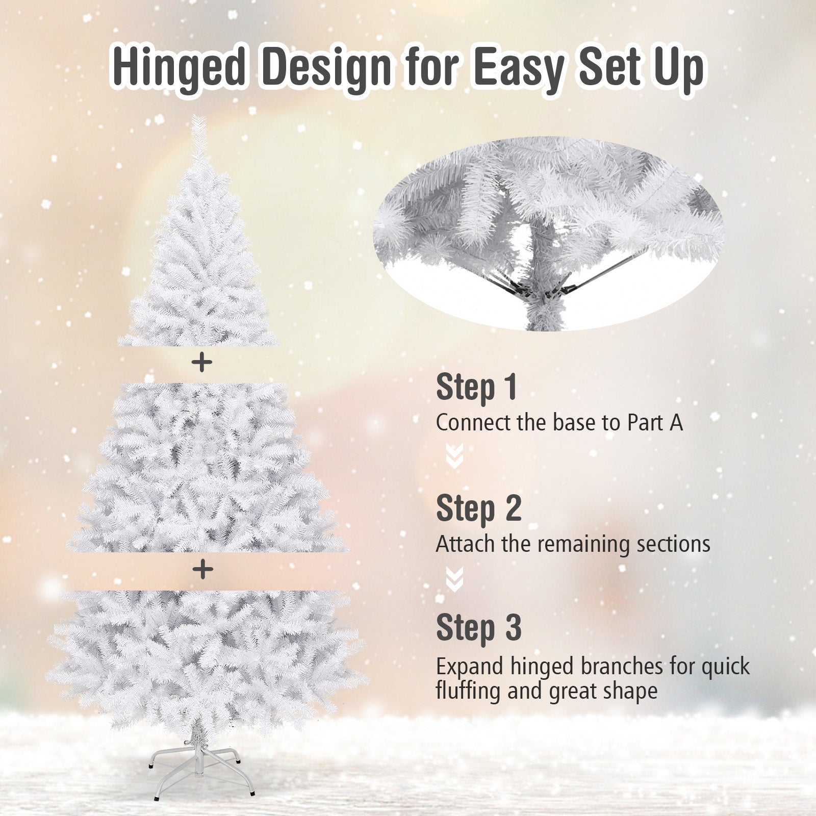 6 Feet / 7.5 Feet / 9 Feet Hinged Artificial Christmas Tree with Metal Stand-7.5 Feet, White Christmas Tree at Gallery Canada