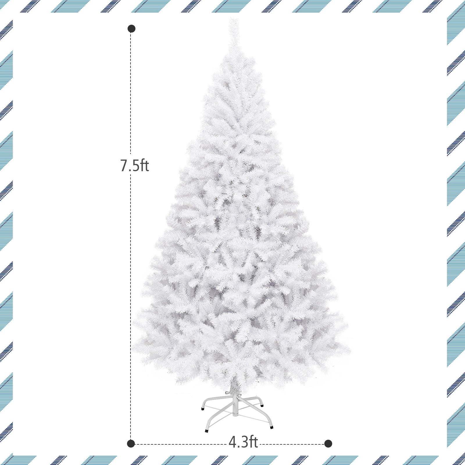 6 Feet / 7.5 Feet / 9 Feet Hinged Artificial Christmas Tree with Metal Stand-7.5 Feet, White Christmas Tree at Gallery Canada