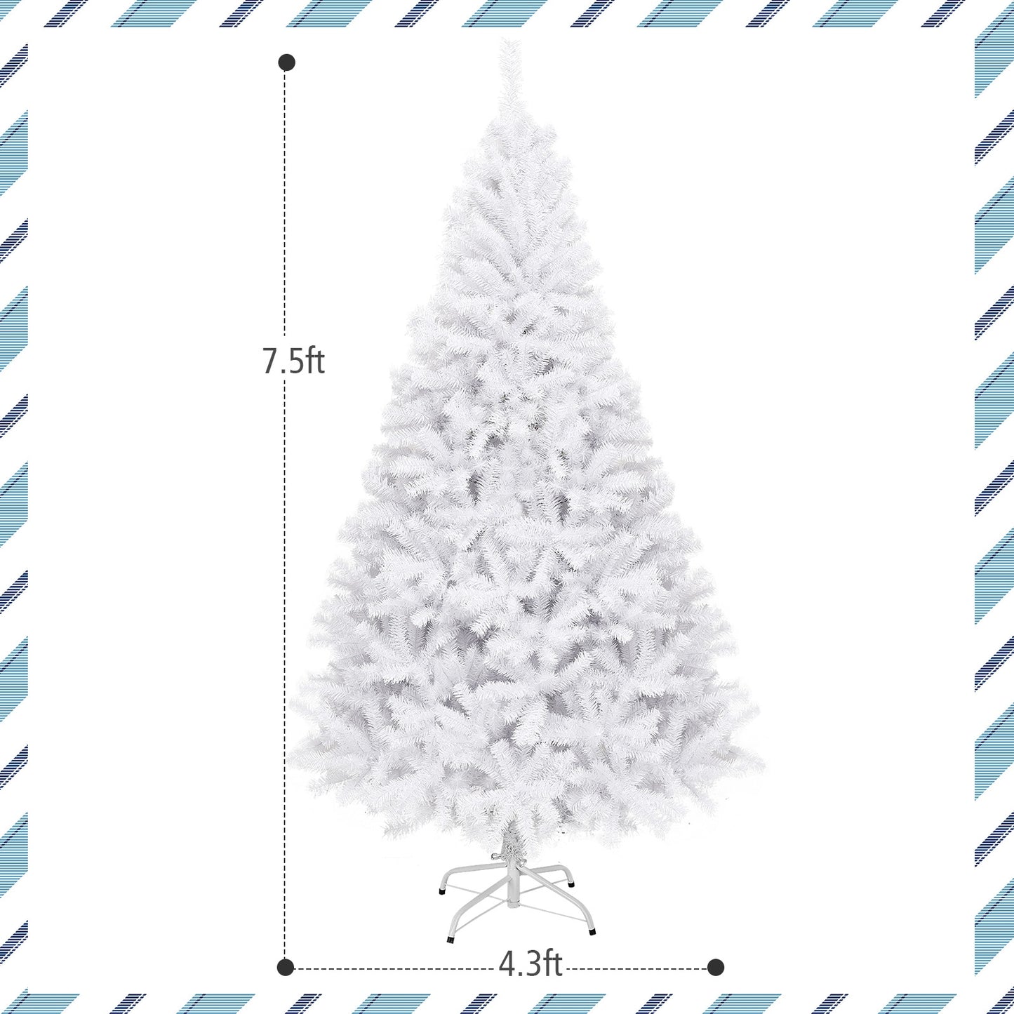 6 Feet / 7.5 Feet / 9 Feet Hinged Artificial Christmas Tree with Metal Stand-7.5 Feet, White Christmas Tree at Gallery Canada
