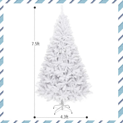 6 Feet / 7.5 Feet / 9 Feet Hinged Artificial Christmas Tree with Metal Stand-7.5 Feet, White Christmas Tree at Gallery Canada
