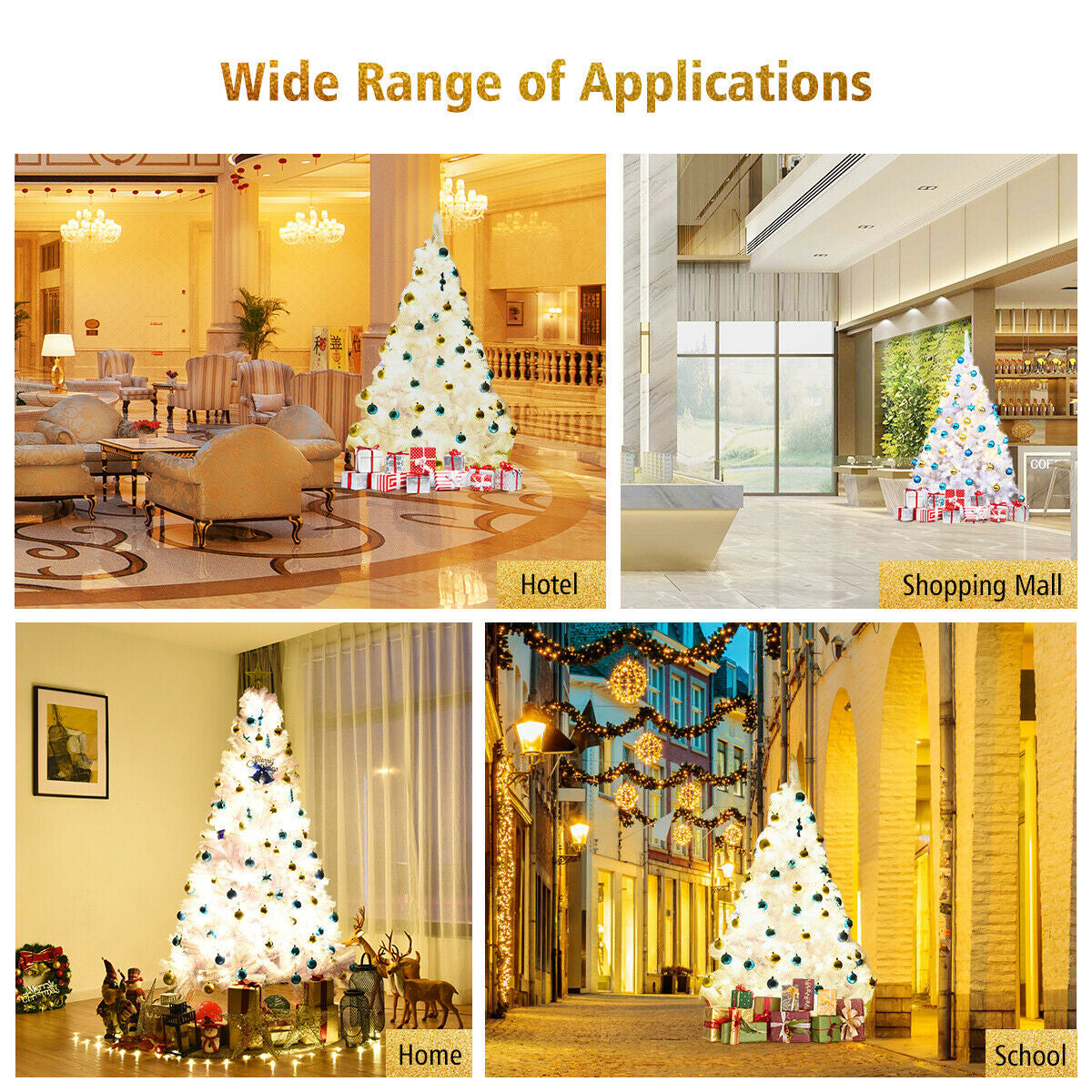 6 Feet / 7.5 Feet / 9 Feet Hinged Artificial Christmas Tree with Metal Stand-7.5 Feet, White Christmas Tree at Gallery Canada