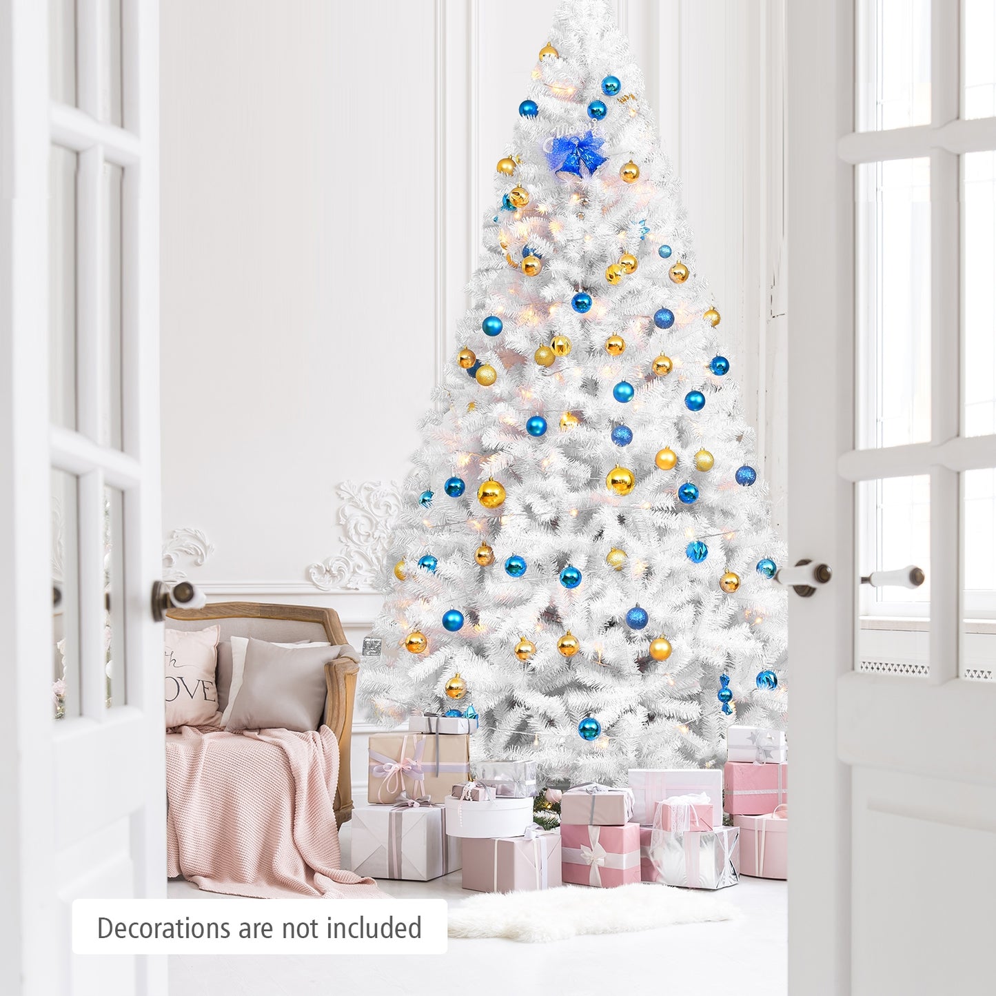 6 Feet / 7.5 Feet / 9 Feet Hinged Artificial Christmas Tree with Metal Stand-9 Feet, White Christmas Tree at Gallery Canada
