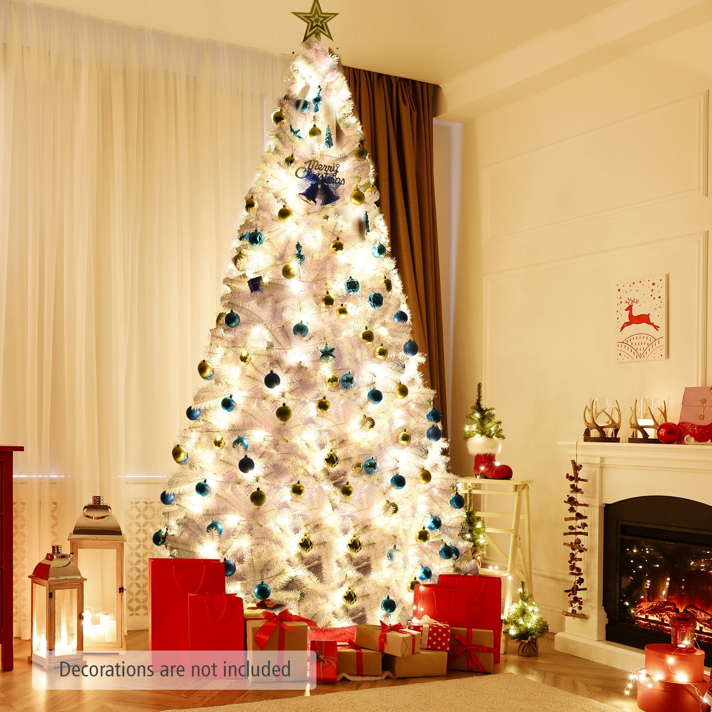 6 Feet / 7.5 Feet / 9 Feet Hinged Artificial Christmas Tree with Metal Stand-9 Feet, White Christmas Tree at Gallery Canada