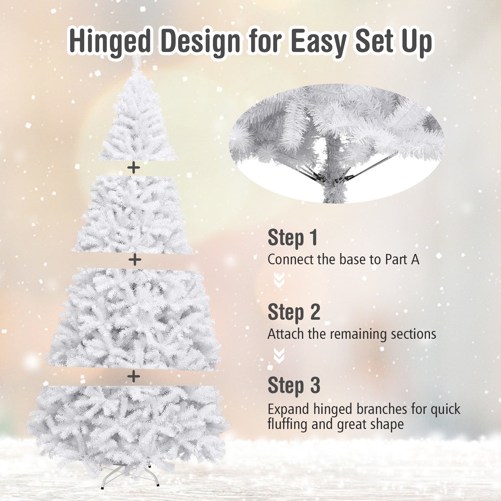 6 Feet / 7.5 Feet / 9 Feet Hinged Artificial Christmas Tree with Metal Stand-9 Feet, White Christmas Tree at Gallery Canada