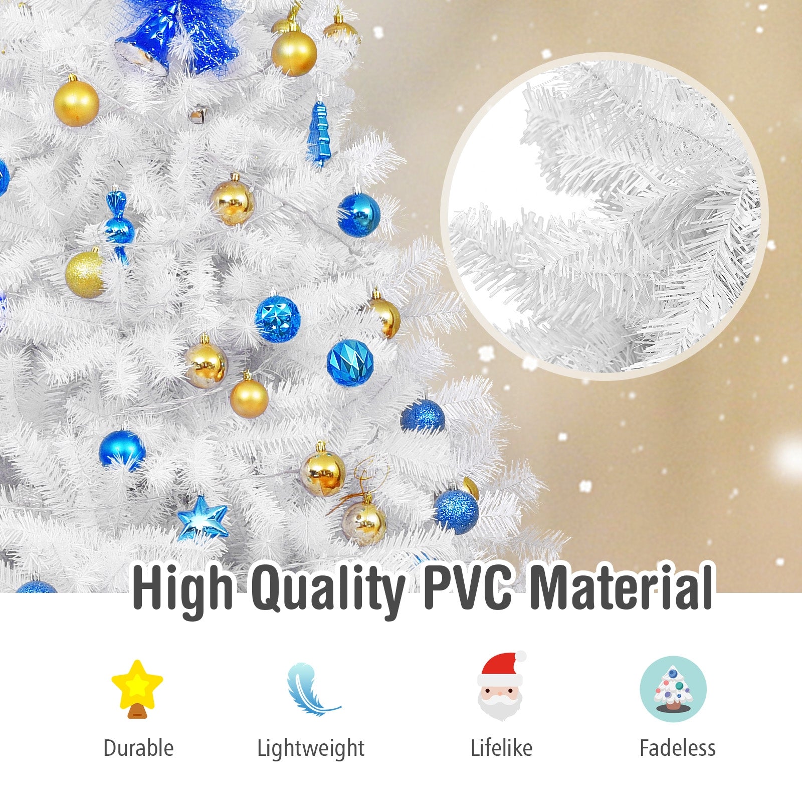 6 Feet / 7.5 Feet / 9 Feet Hinged Artificial Christmas Tree with Metal Stand-9 Feet, White Christmas Tree at Gallery Canada