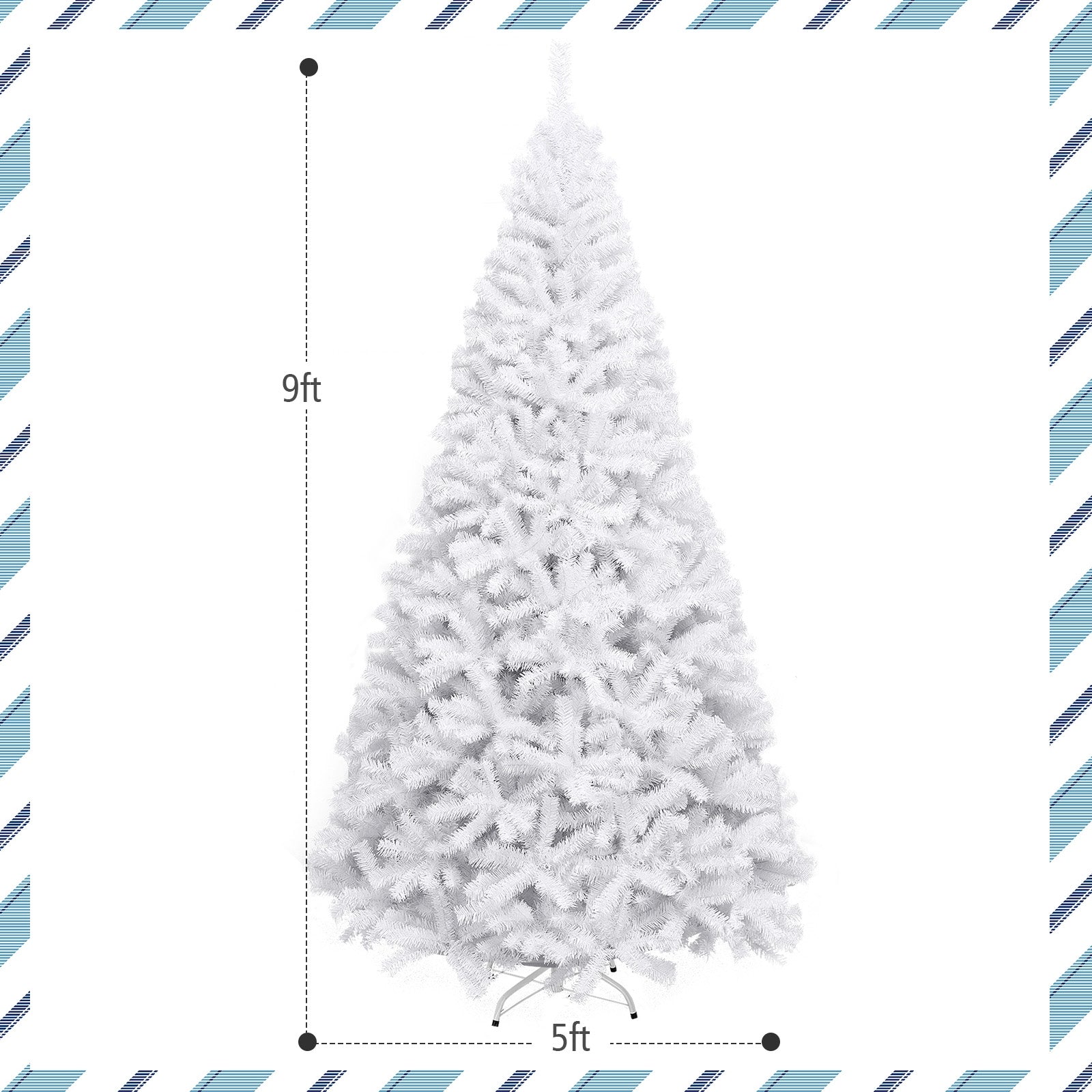 6 Feet / 7.5 Feet / 9 Feet Hinged Artificial Christmas Tree with Metal Stand-9 Feet, White Christmas Tree at Gallery Canada