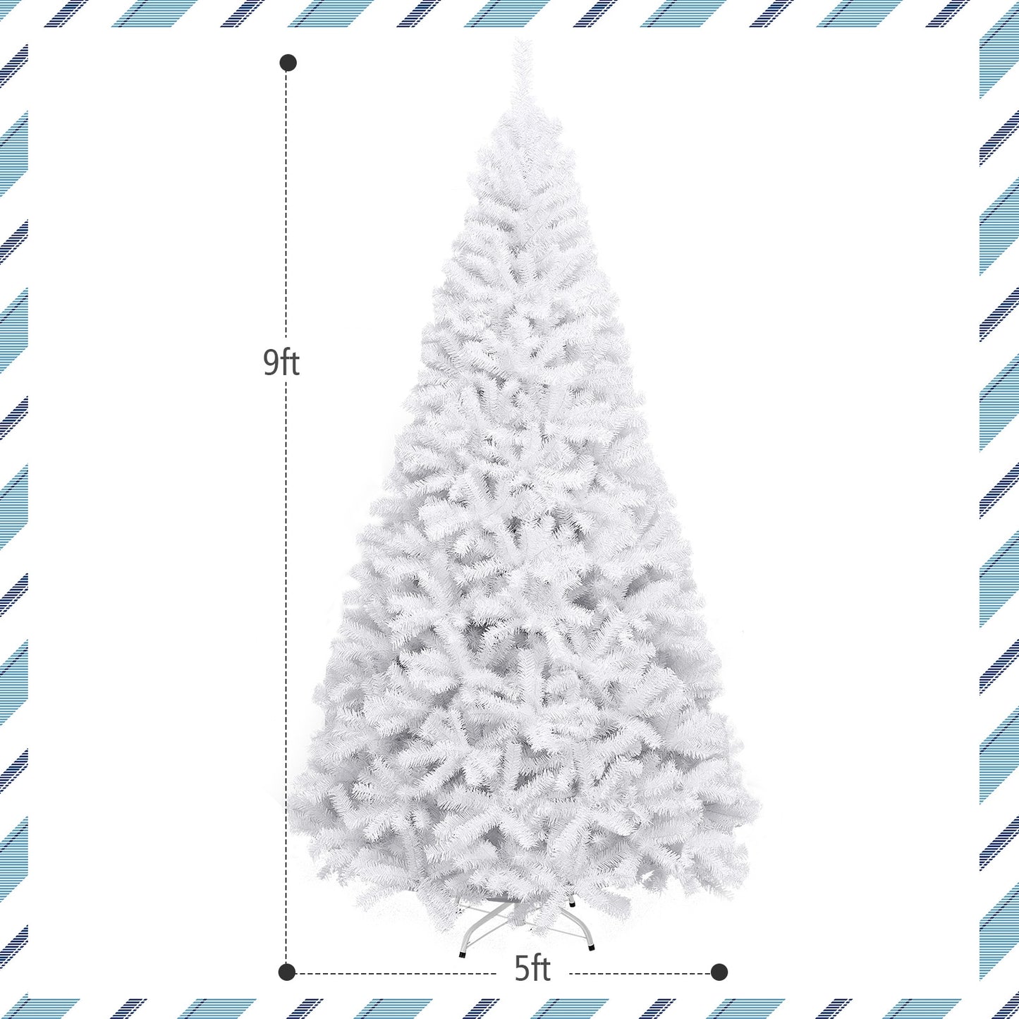 6 Feet / 7.5 Feet / 9 Feet Hinged Artificial Christmas Tree with Metal Stand-9 Feet, White Christmas Tree at Gallery Canada
