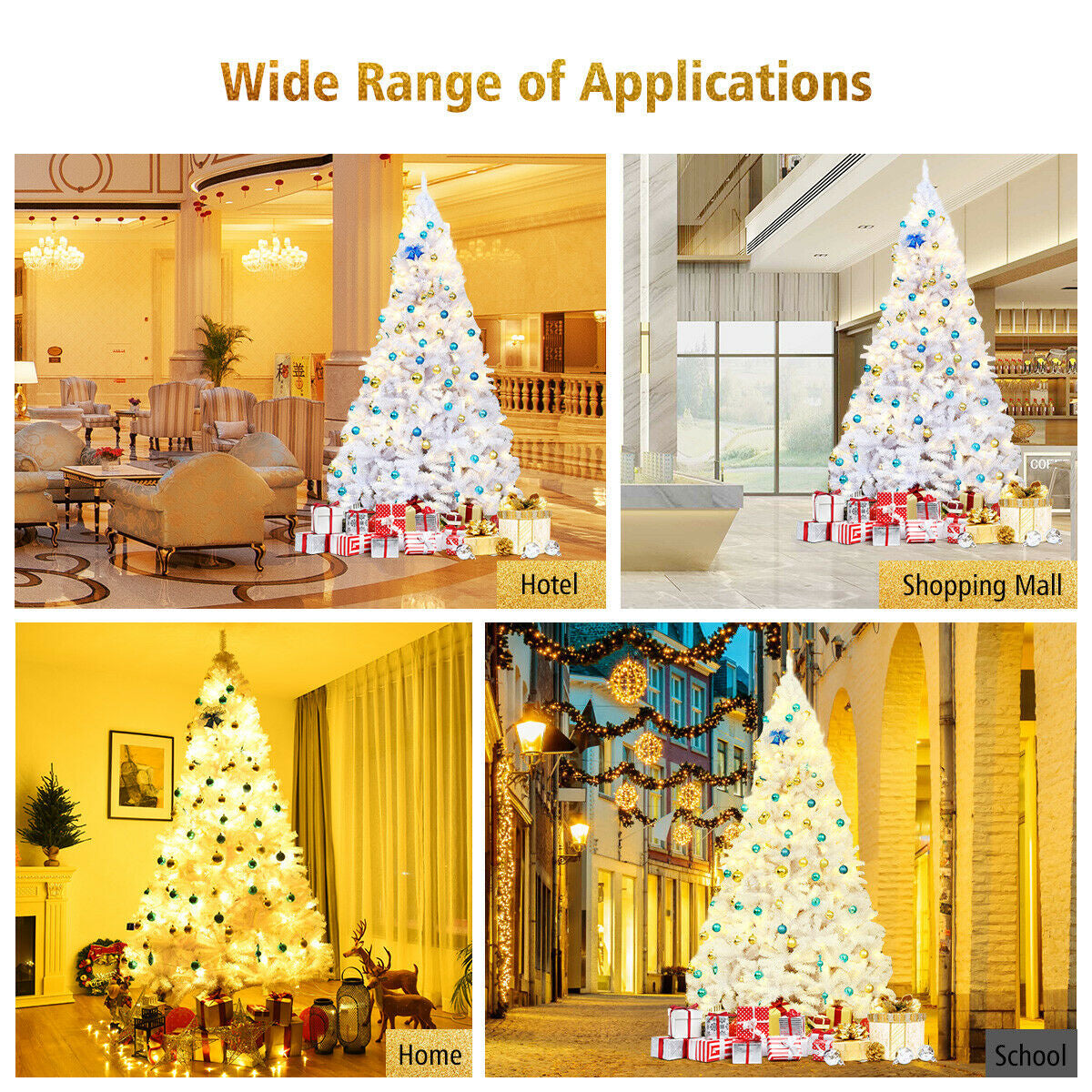 6 Feet / 7.5 Feet / 9 Feet Hinged Artificial Christmas Tree with Metal Stand-9 Feet, White Christmas Tree at Gallery Canada