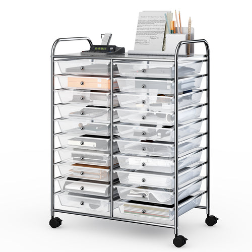 20 Drawers Storage Rolling Cart Studio Organizer, Transparent
