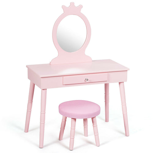 Kids Vanity Makeup Table and Chair Set Make Up Stool, Pink