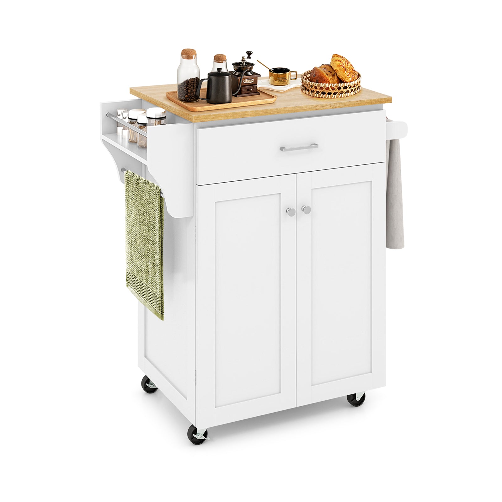 Utility Rolling Storage Cabinet, Kitchen Island Cart With Spice Rack, White Kitchen Islands & Carts at Gallery Canada