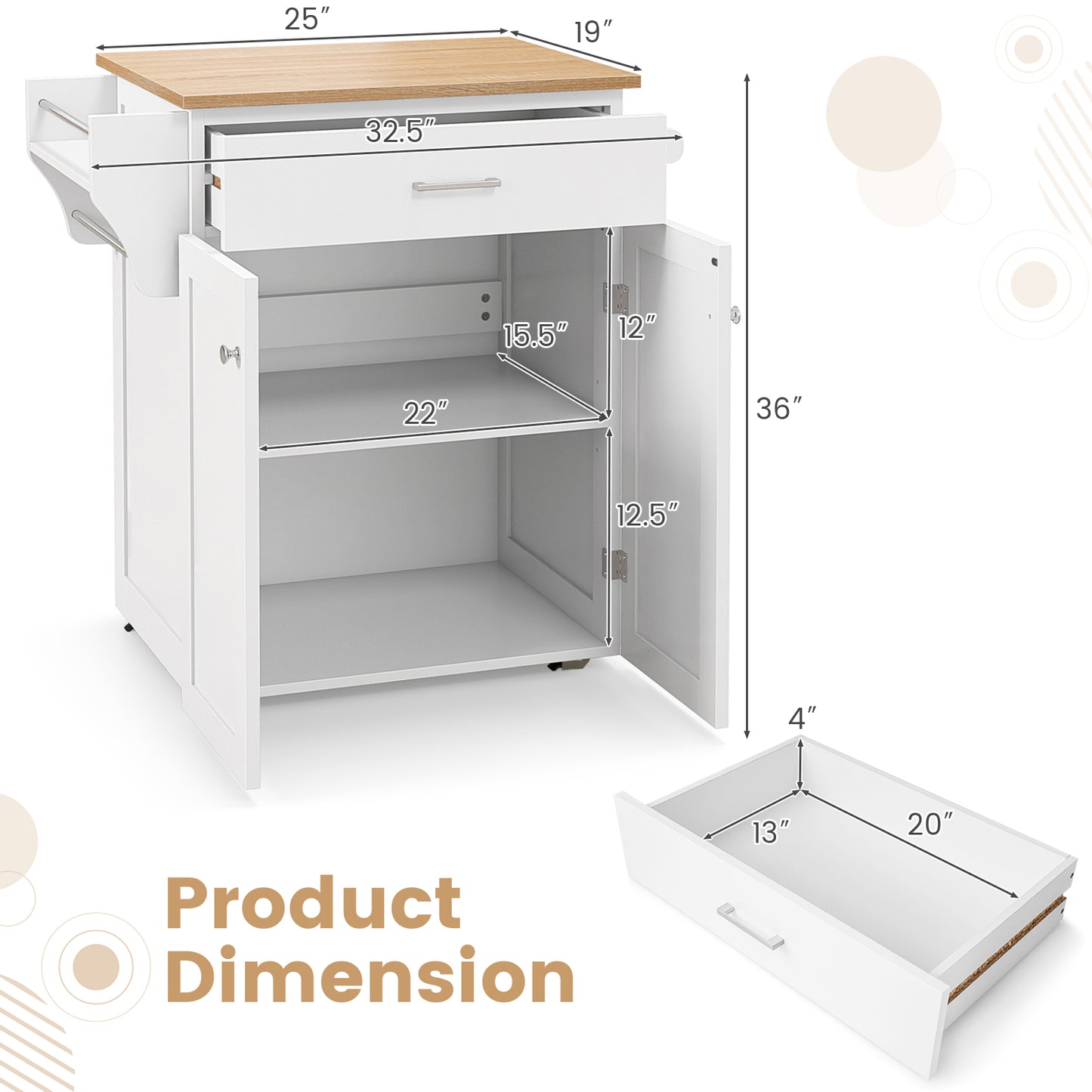 Utility Rolling Storage Cabinet Kitchen Island Cart with Spice Rack, White Kitchen Islands & Carts at Gallery Canada