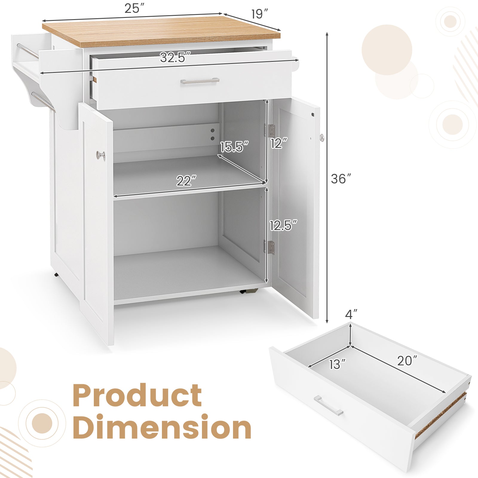 Utility Rolling Storage Cabinet Kitchen Island Cart with Spice Rack, White Kitchen Islands & Carts at Gallery Canada