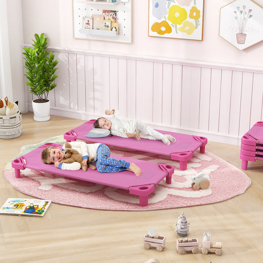 Kids Stackable Daycare Cot Pack of 6 with Detachable Oxford Cloth, Pink Toddler Beds Pink at Gallery Canada