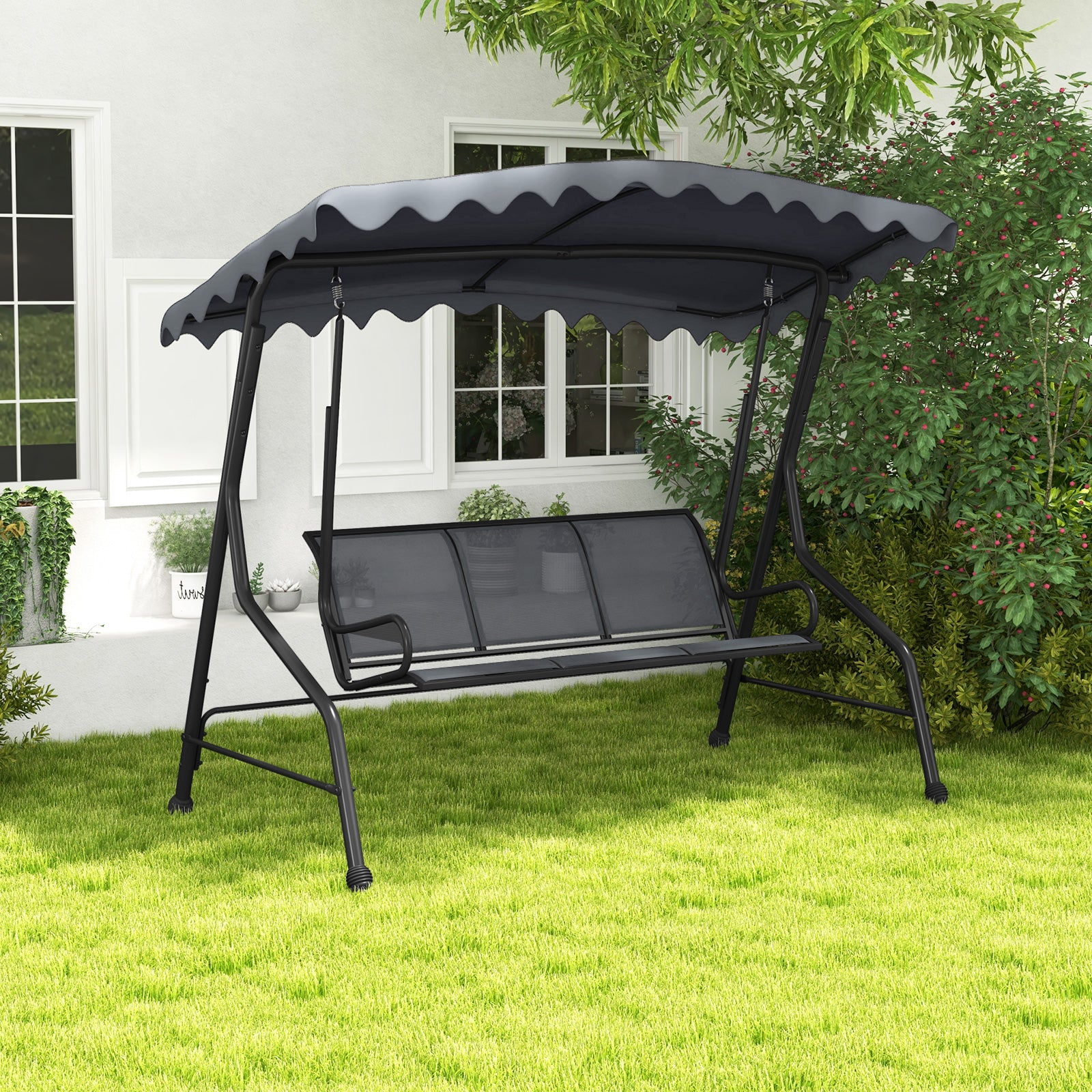 3-Seat Outdoor Porch Canopy Swing with Adjustable Shading, Gray Porch Swings at Gallery Canada