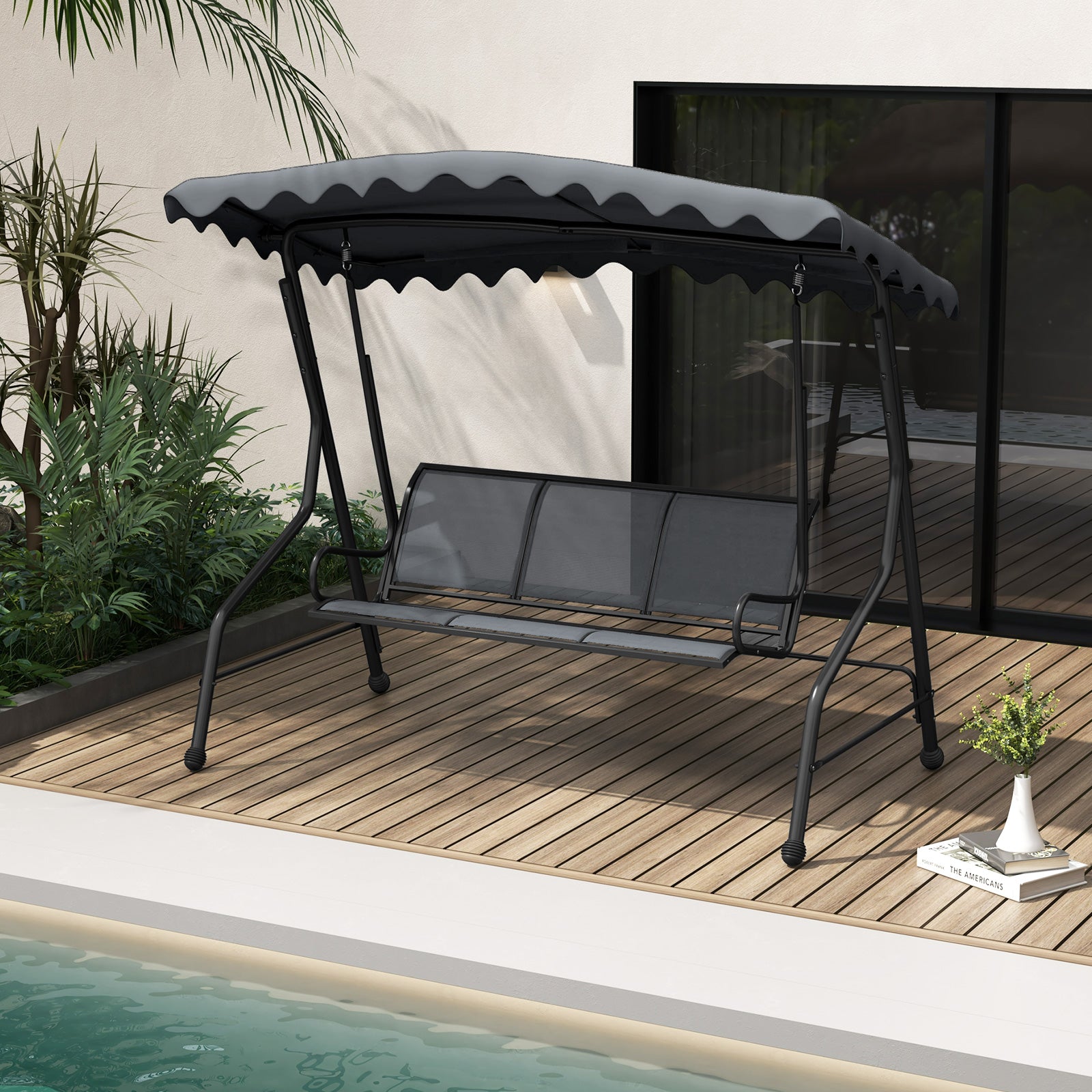 3-Seat Outdoor Porch Canopy Swing with Adjustable Shading, Gray Porch Swings at Gallery Canada