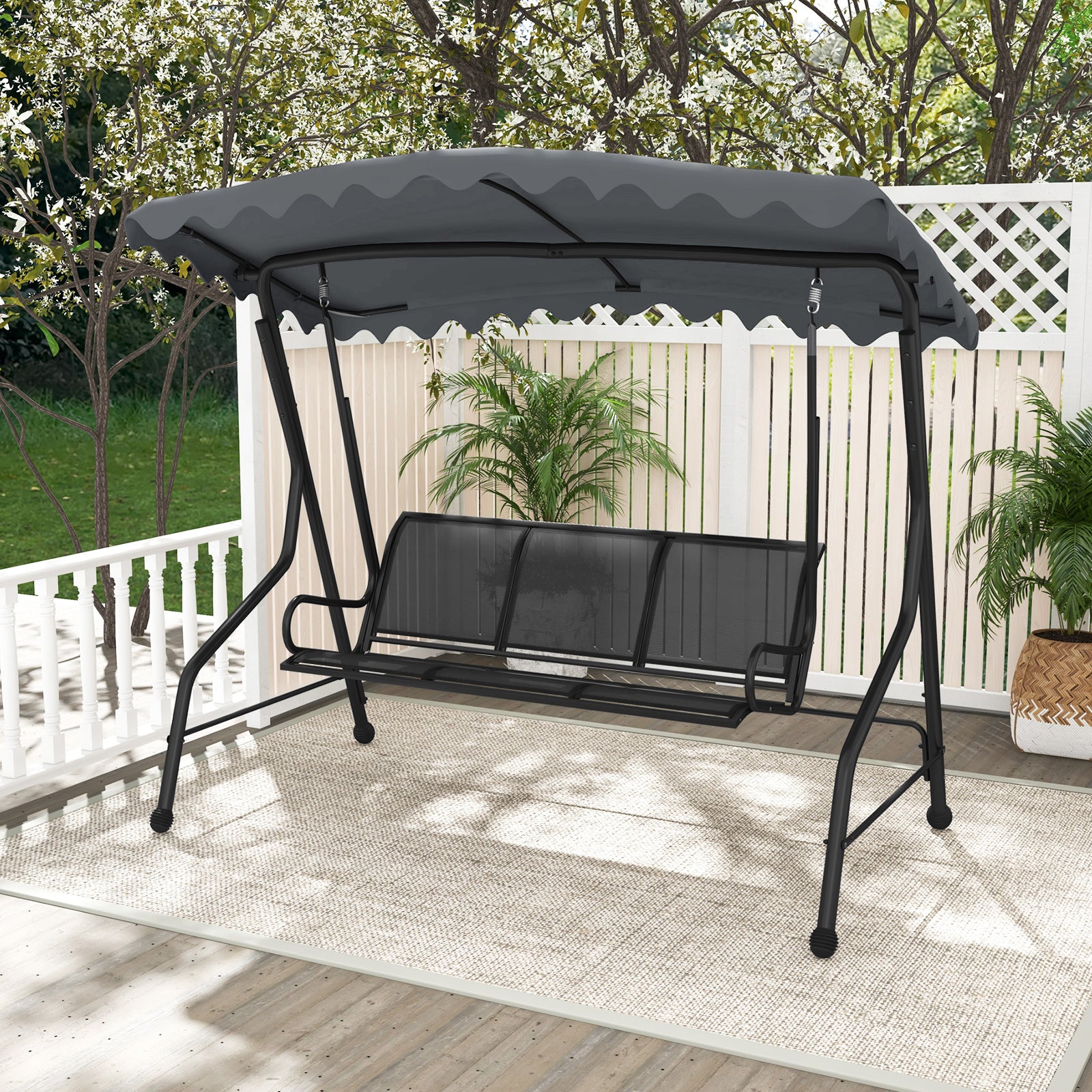 3-Seat Outdoor Porch Canopy Swing with Adjustable Shading, Gray Porch Swings at Gallery Canada