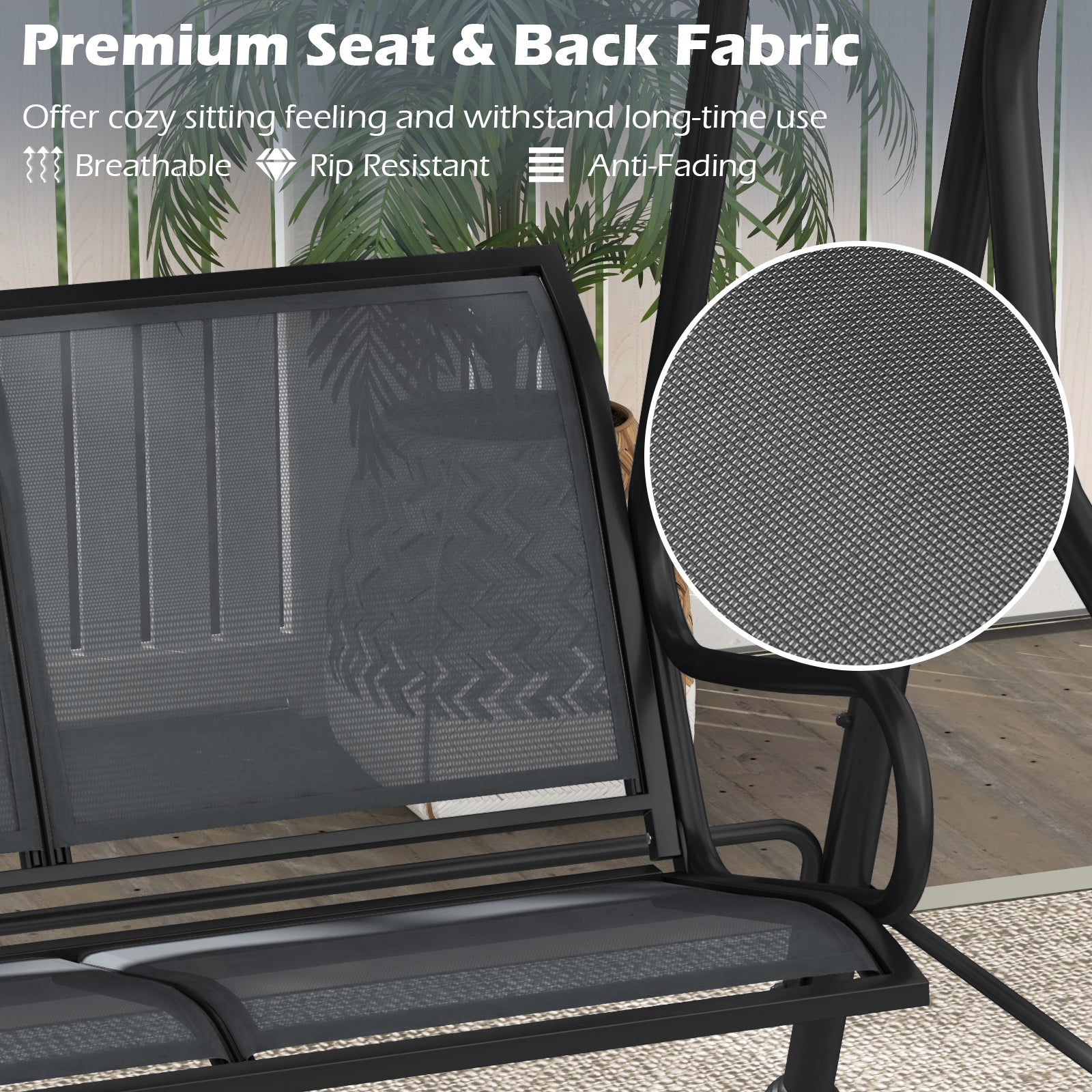 3-Seat Outdoor Porch Canopy Swing with Adjustable Shading, Gray Porch Swings at Gallery Canada