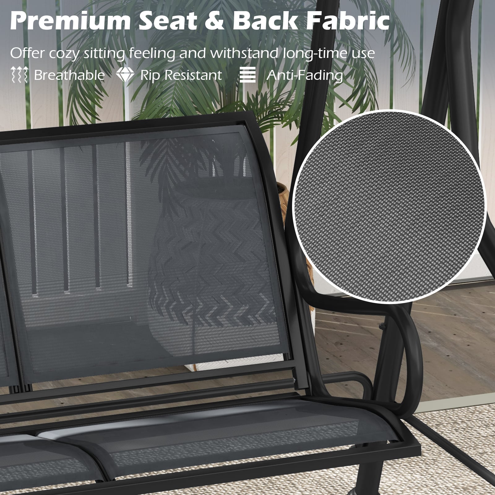 3-Seat Outdoor Porch Swing, Adjustable Shading, Gray Porch Swings at Gallery Canada