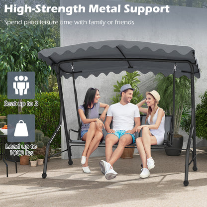 3-Seat Outdoor Porch Canopy Swing with Adjustable Shading, Gray Porch Swings at Gallery Canada