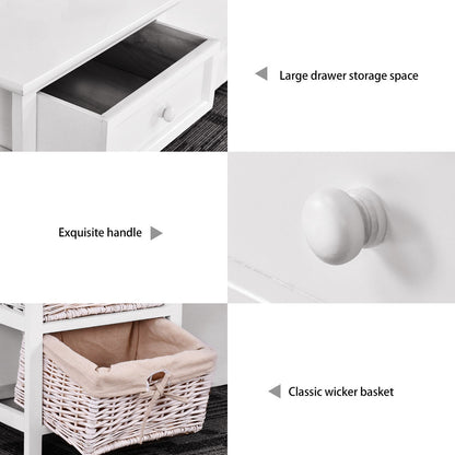 3 Tiers Wooden Storage Nightstand with 2 Baskets and 1 Drawer-white, White Nightstands at Gallery Canada