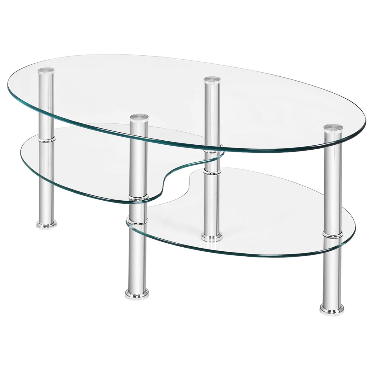 Tempered Glass Oval Side Coffee Table, Transparent Coffee Tables at Gallery Canada