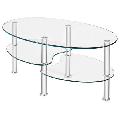 Tempered Glass Oval Side Coffee Table, Transparent Coffee Tables at Gallery Canada