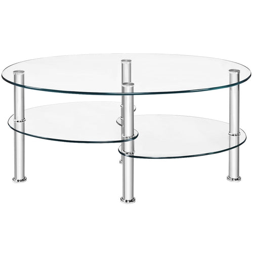 Tempered Glass Oval Side Coffee Table, Transparent