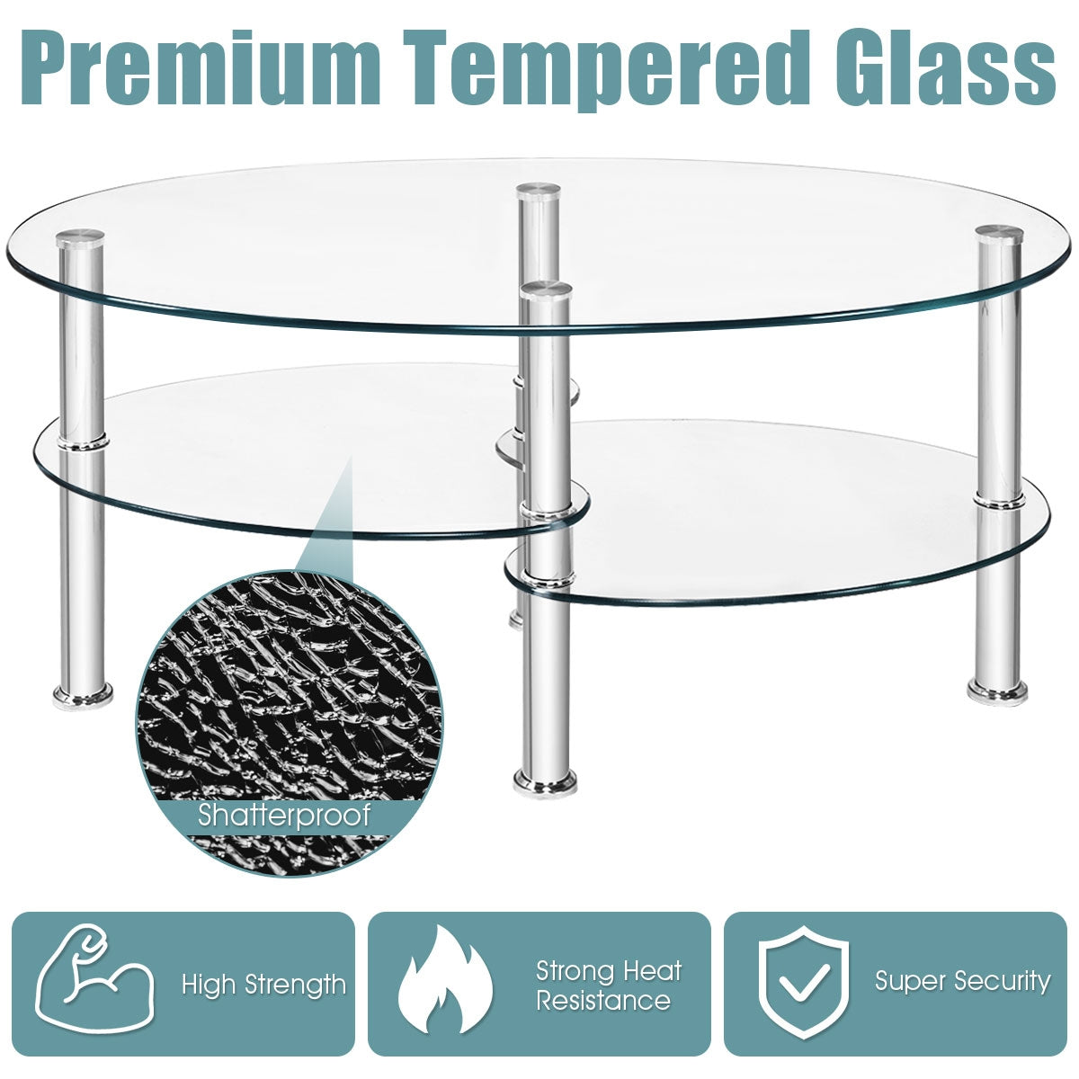 Tempered Glass Oval Side Coffee Table, Transparent Coffee Tables at Gallery Canada