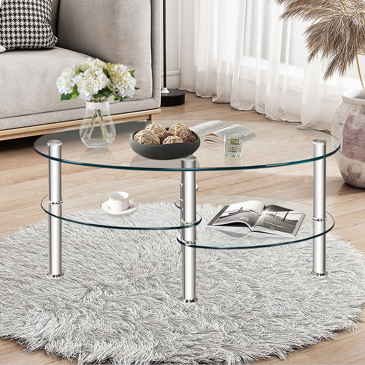 Tempered Glass Oval Side Coffee Table, Transparent Coffee Tables at Gallery Canada