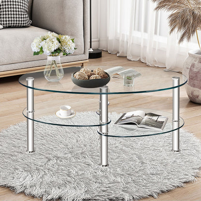 Tempered Glass Oval Side Coffee Table, Transparent Coffee Tables at Gallery Canada
