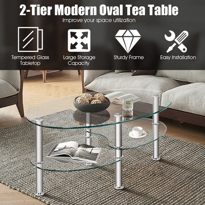 Tempered Glass Oval Side Coffee Table, Transparent Coffee Tables at Gallery Canada