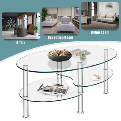 Tempered Glass Oval Side Coffee Table, Transparent Coffee Tables at Gallery Canada
