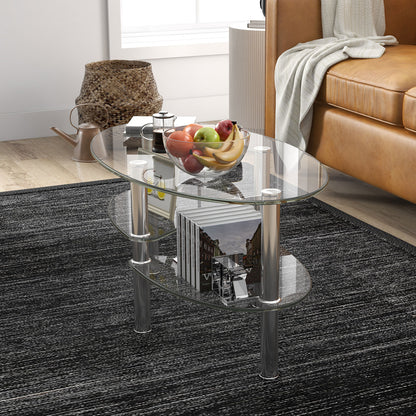 Tempered Glass Oval Side Coffee Table, Transparent Coffee Tables at Gallery Canada