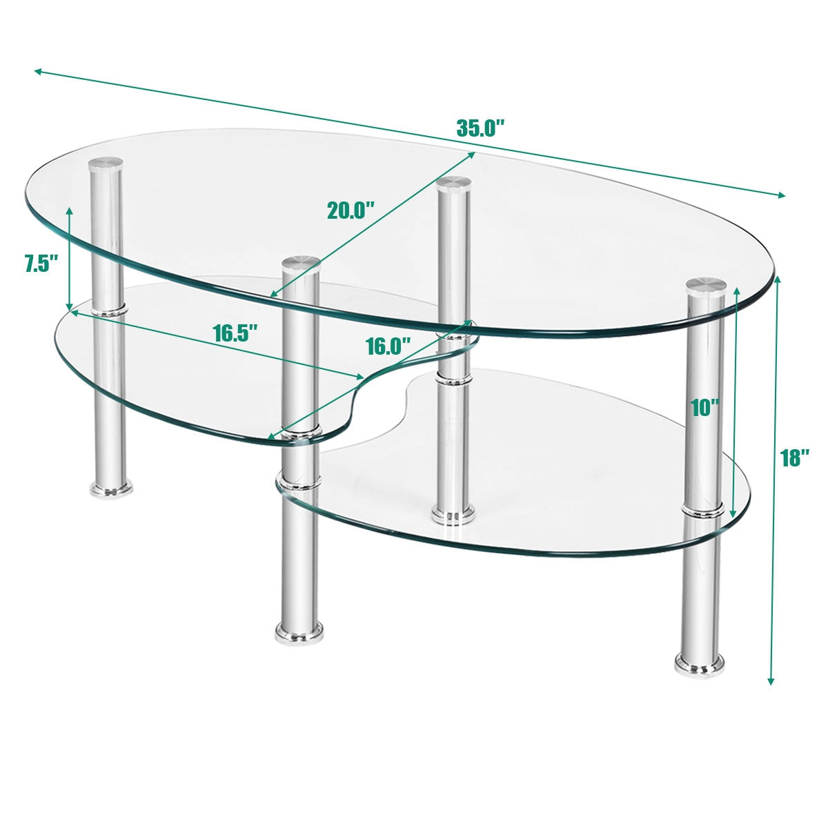 Tempered Glass Oval Side Coffee Table, Transparent Coffee Tables at Gallery Canada