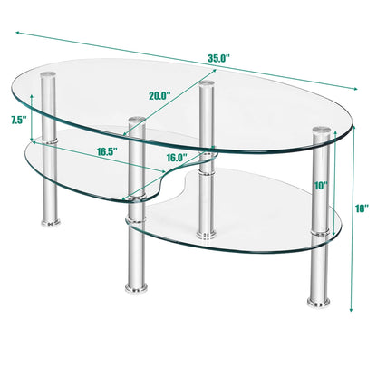 Tempered Glass Oval Side Coffee Table, Transparent Coffee Tables at Gallery Canada