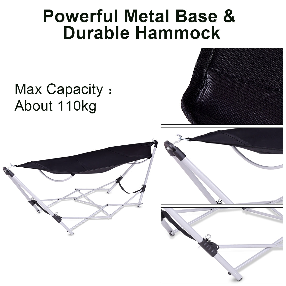 Portable Folding Steel Frame Hammock with Bag, Black Hammocks at Gallery Canada