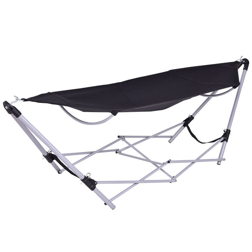 Portable Folding Steel Frame Hammock with Bag, Black