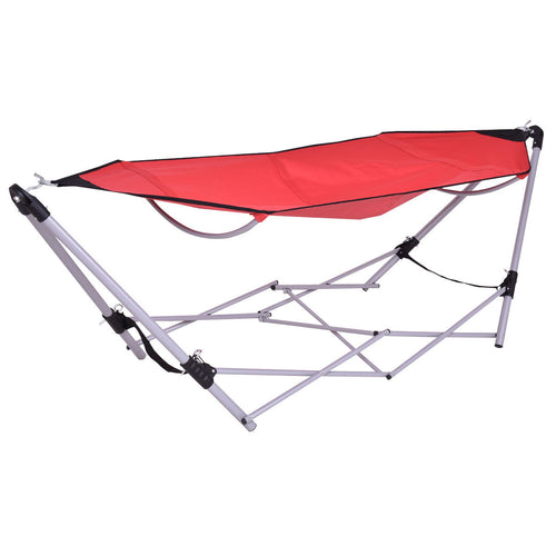 Portable Folding Steel Frame Hammock with Bag, Red