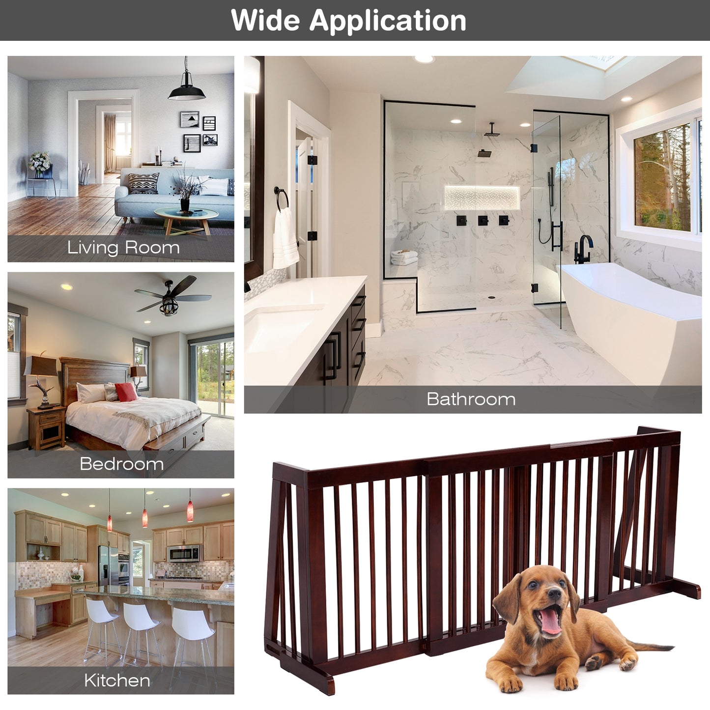 Folding Adjustable 3 Panel Wood Fence, Brown Pet Gate at Gallery Canada