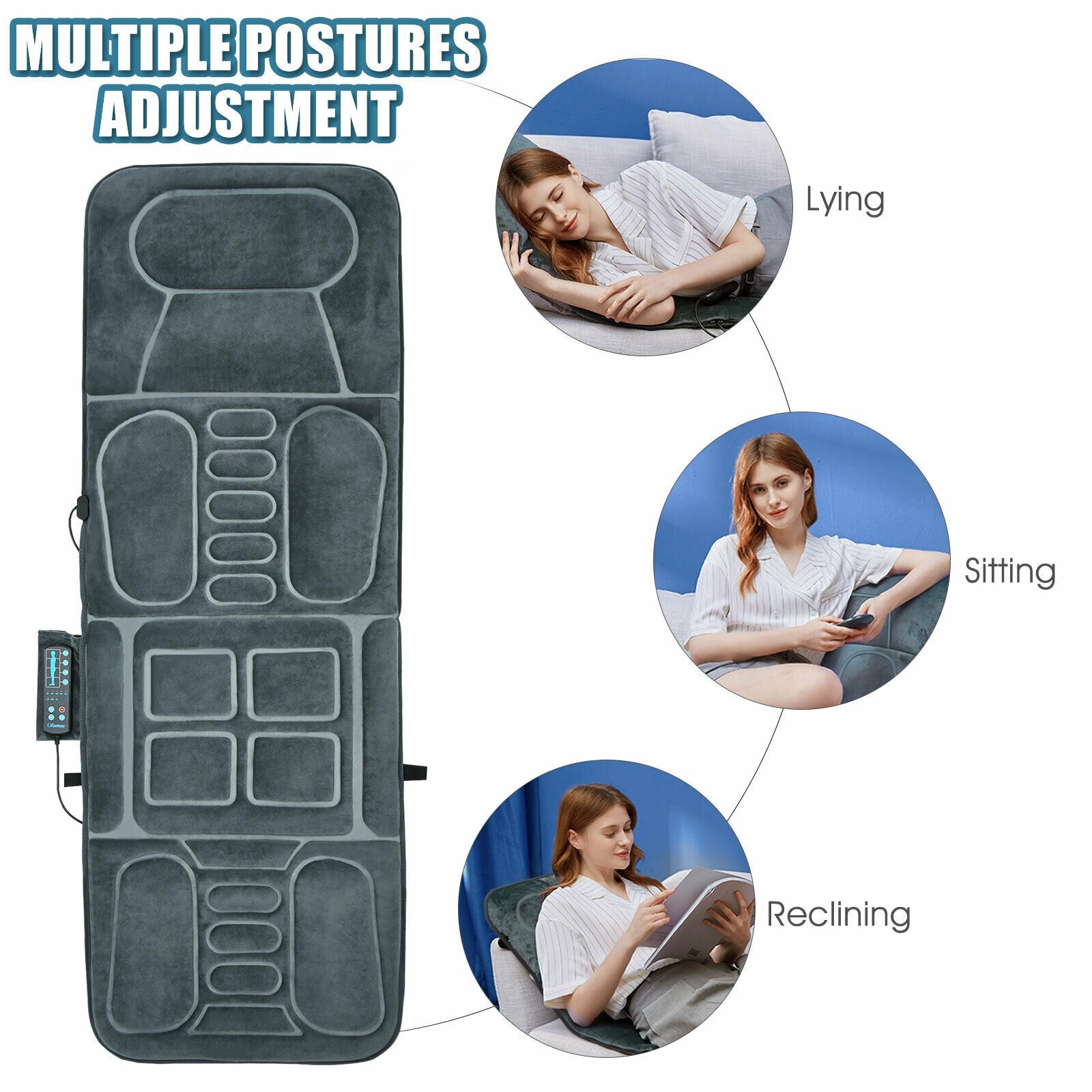 Foldable Massage Mat with Heat and 10 Vibration Motors, Gray Back Massager at Gallery Canada