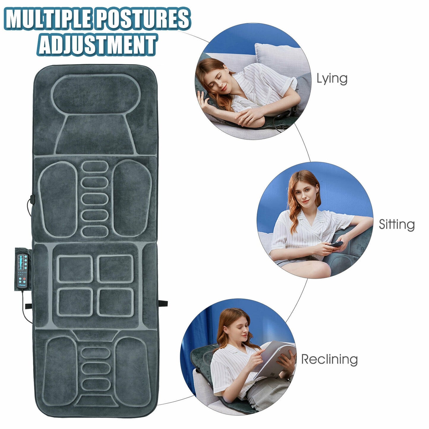 Foldable Massage Mat with Heat and 10 Vibration Motors, Gray Back Massager at Gallery Canada