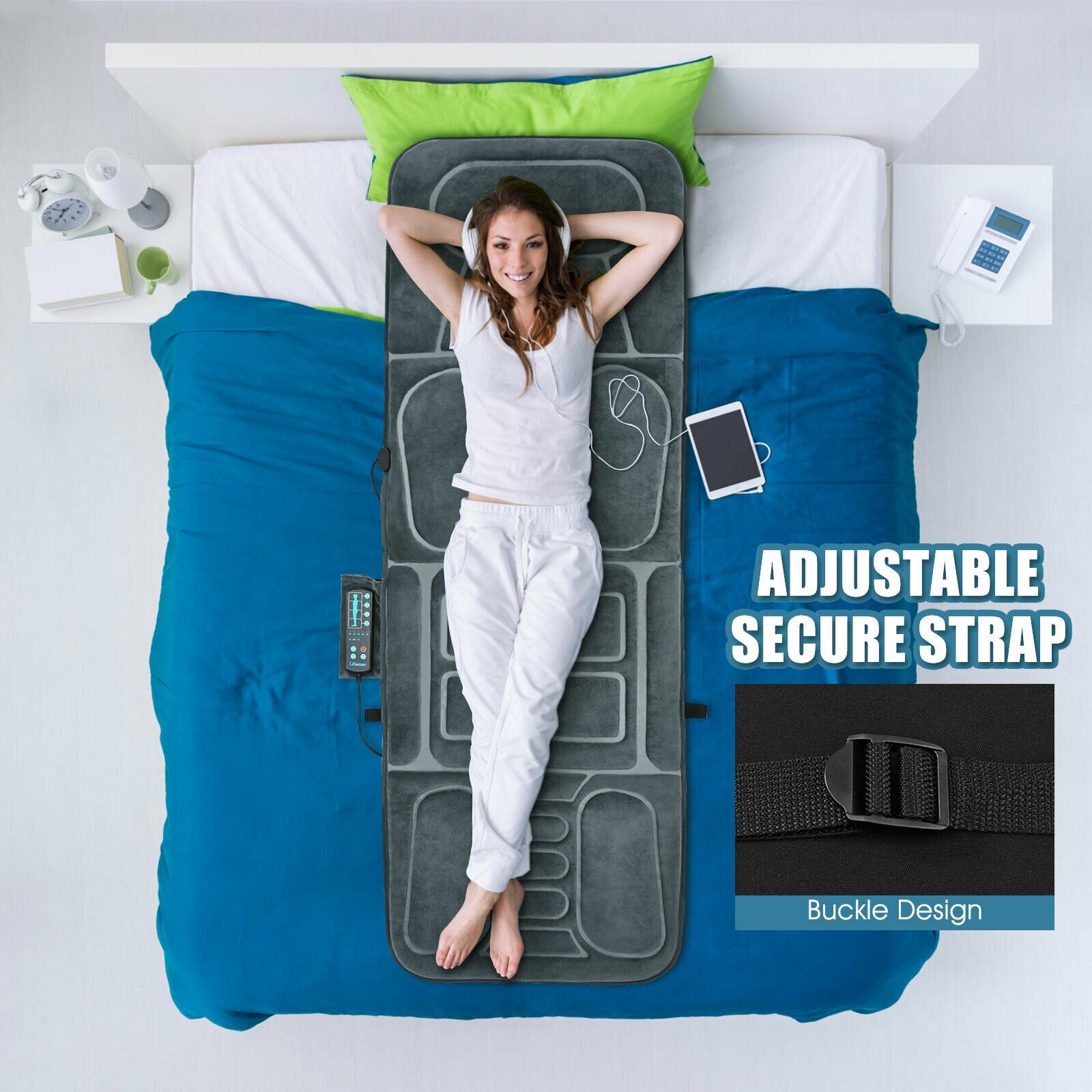 Foldable Massage Mat with Heat and 10 Vibration Motors, Gray Back Massager at Gallery Canada