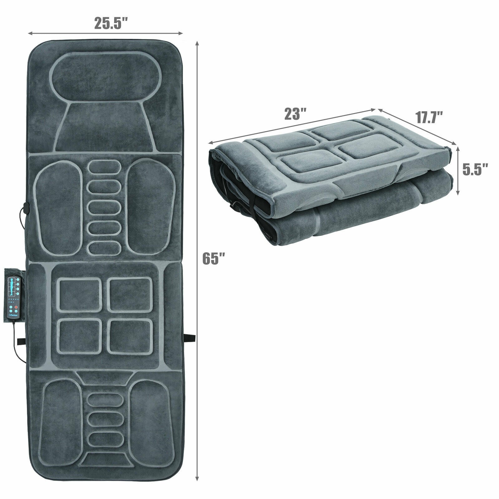 Foldable Massage Mat with Heat and 10 Vibration Motors, Gray Back Massager at Gallery Canada