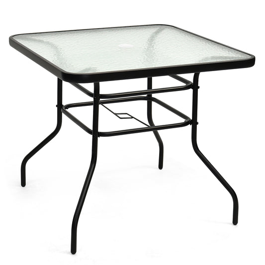 32 Inch Patio Tempered Glass Steel Frame Square Table, Black Patio Dining Tables Black at Gallery Canada
