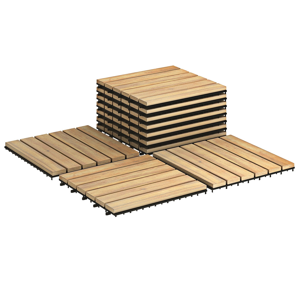 12 x 12 Inch Acacia Wood Interlocking Tile Flooring, Brown Decorative Fencing & Flooring Brown at Gallery Canada