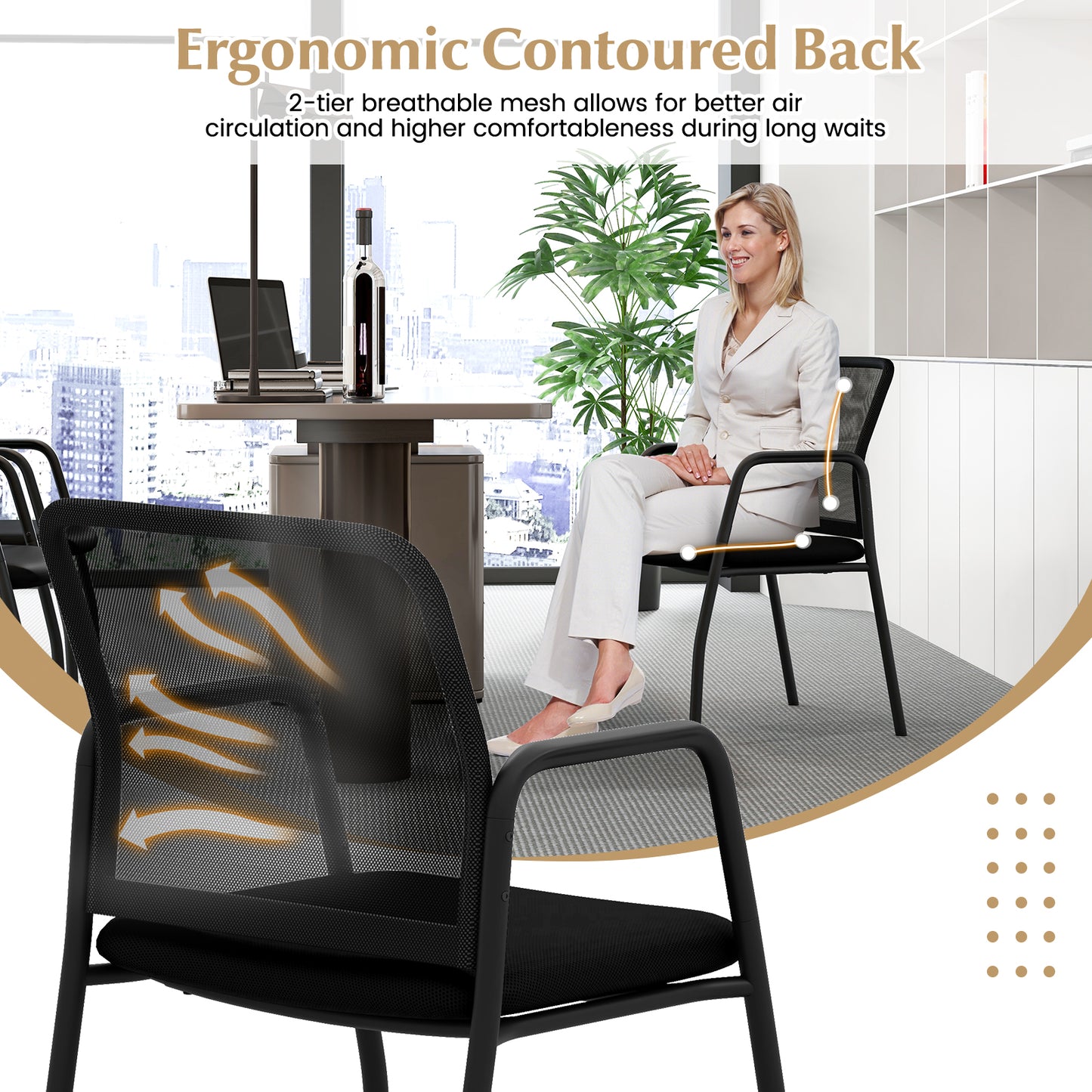 Waiting Room Chair Set of 2 Office Guest Chairs with Ergonomic Mesh Backrest, Black Conference Chairs at Gallery Canada